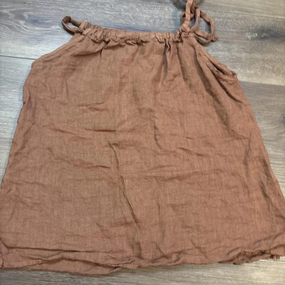Bellambia Made in Italy 100% Linen Brown Tie Shoulder Sleeveless Top Medium Tank
